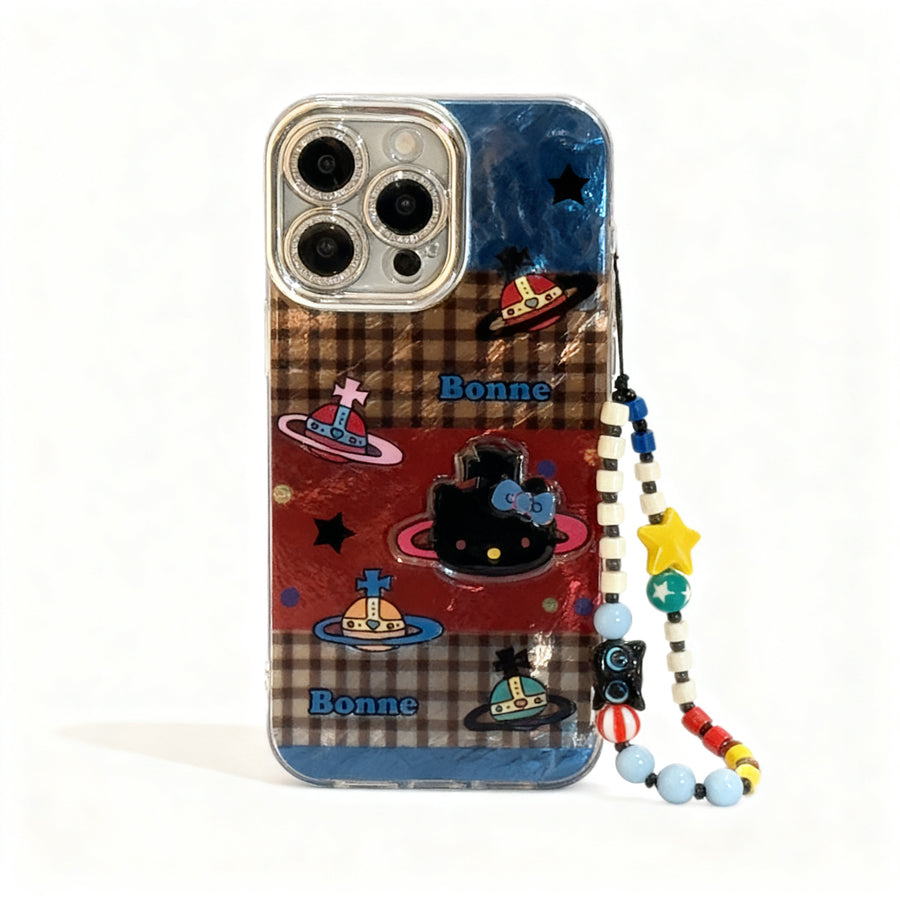 Cute Plaid Cat Planet Hard Phone Case for iPhone