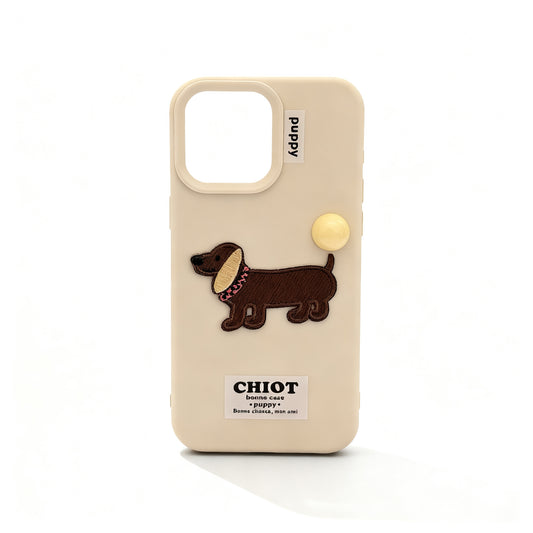 Cute 3D Sausage Dog Embroidered Soft Phone Case for iPhone