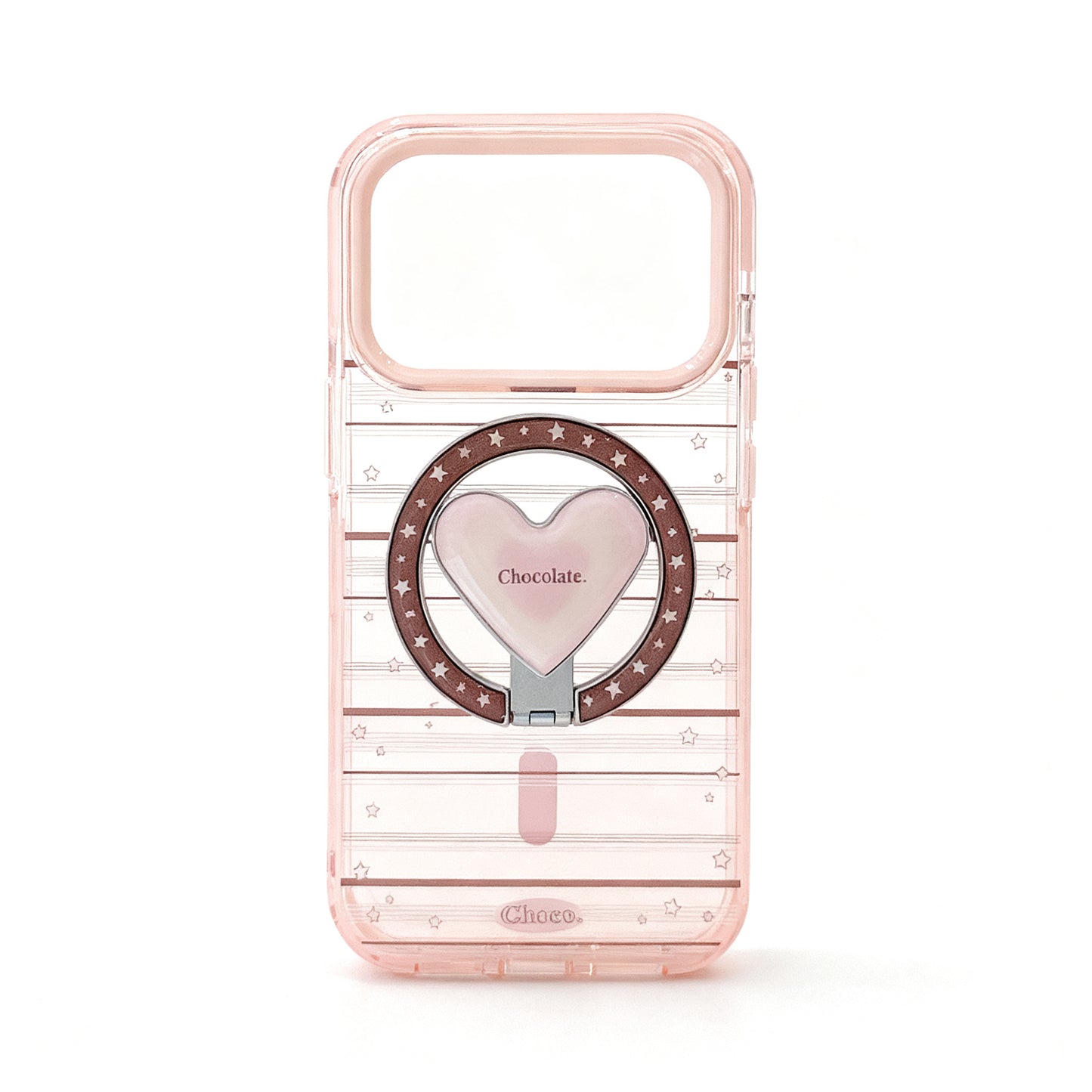Pink Brown Striped Heart Soft Phone Case with Stand for iPhone