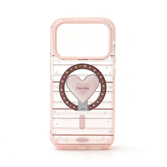 Pink Brown Striped Heart Soft Phone Case with Stand for iPhone
