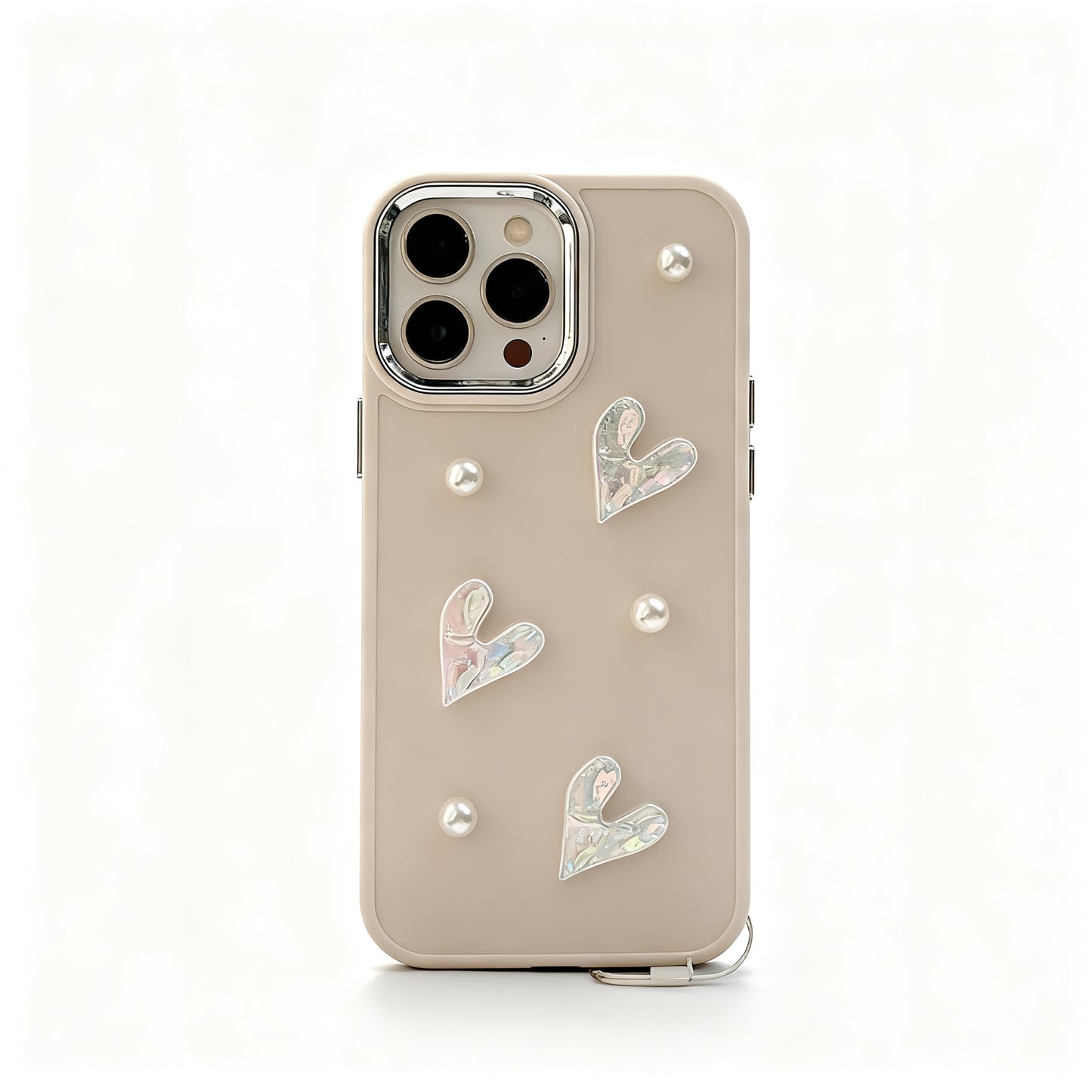 Cream Pearl Heart Soft Phone Case for iPhone