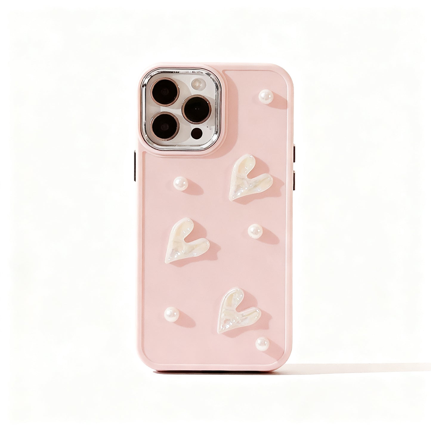 Cream Pearl Heart Soft Phone Case for iPhone