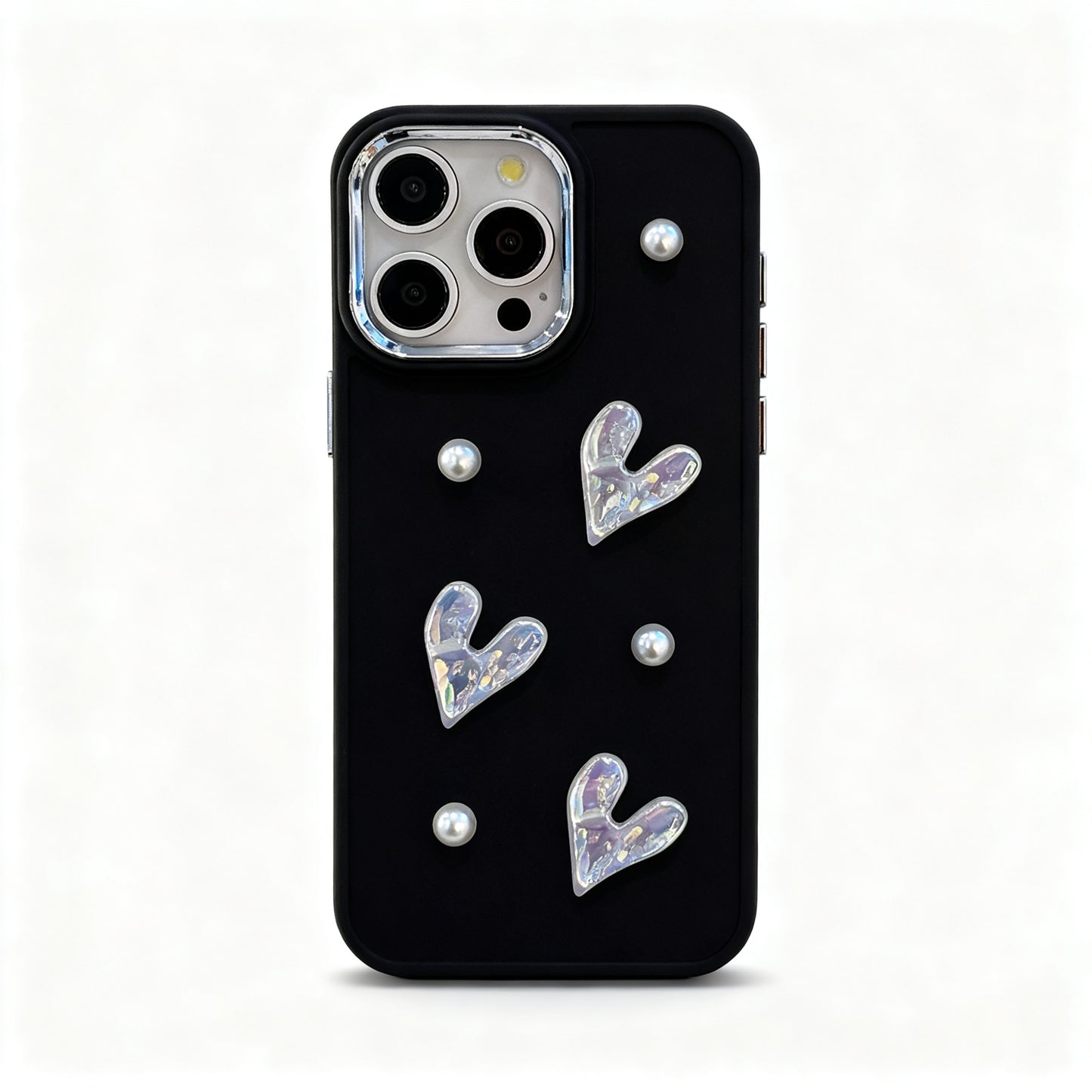Cream Pearl Heart Soft Phone Case for iPhone