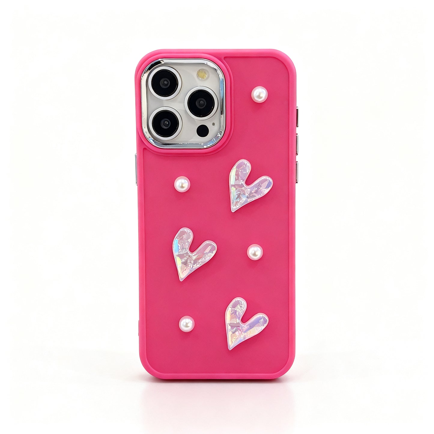 Cream Pearl Heart Soft Phone Case for iPhone