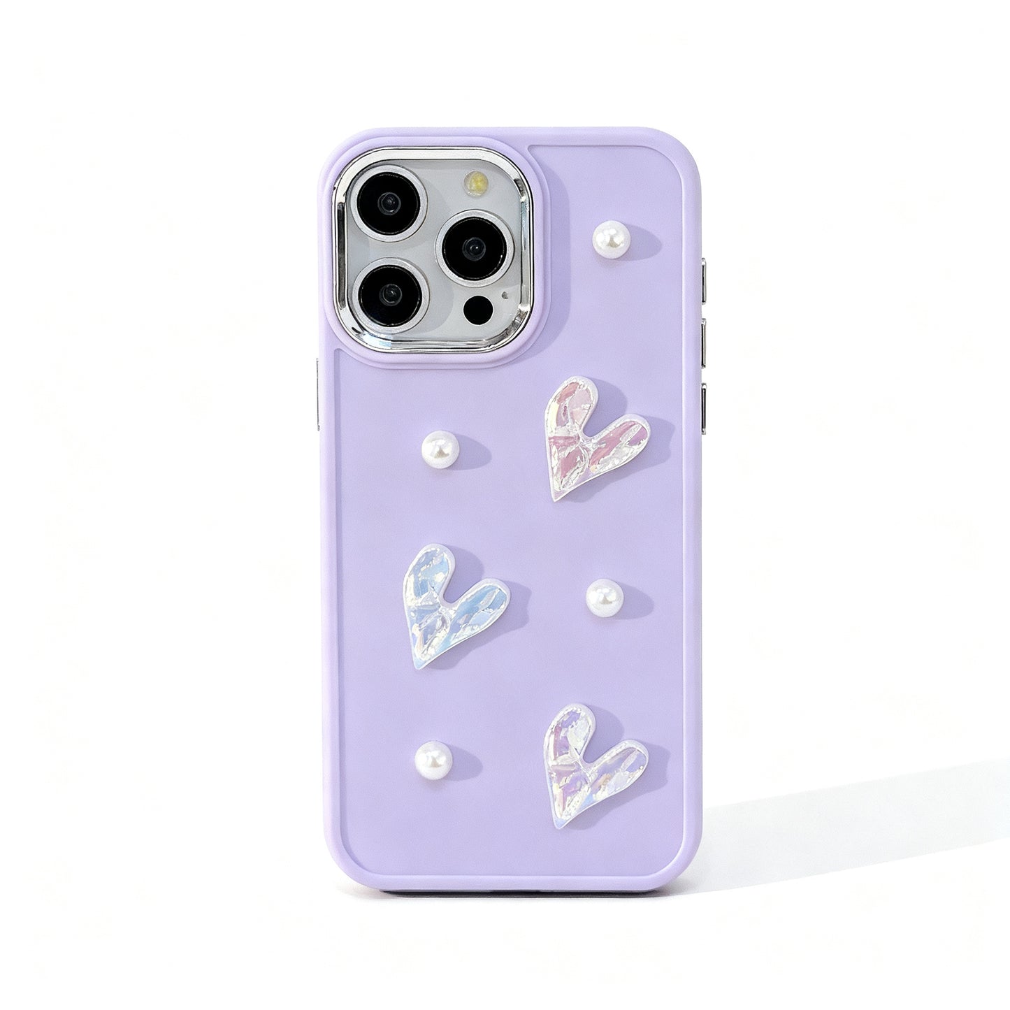 Cream Pearl Heart Soft Phone Case for iPhone