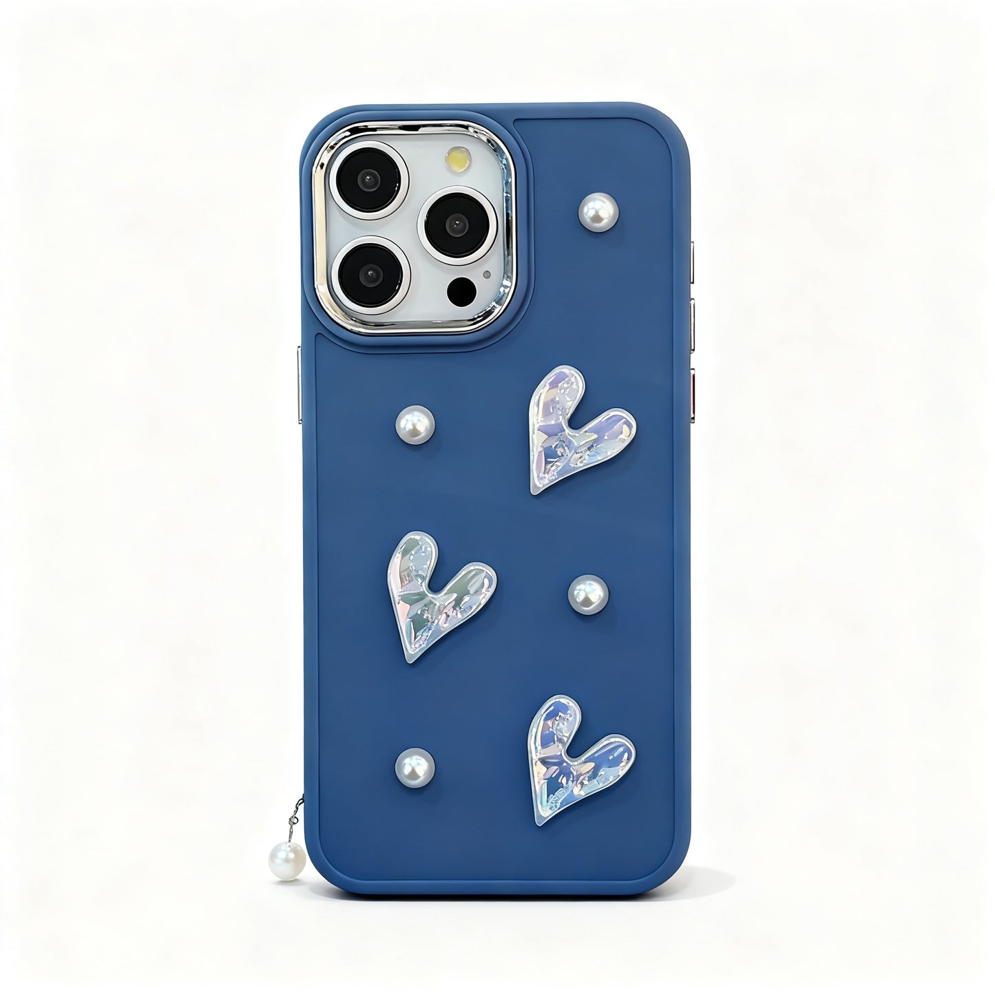 Cream Pearl Heart Soft Phone Case for iPhone