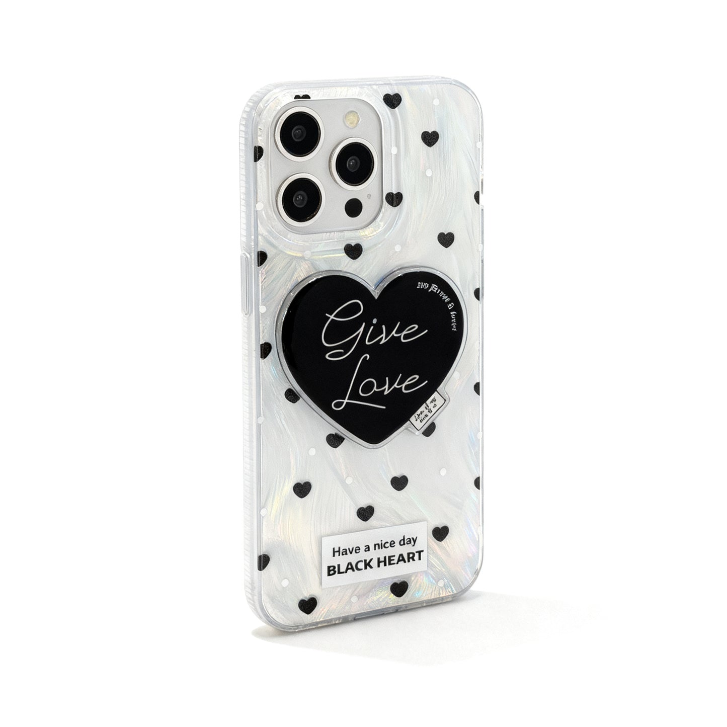 Korean Style Black Heart Stand Phone Case for iPhone