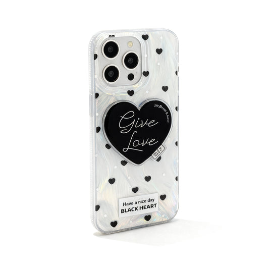 Korean Style Black Heart Stand Phone Case for iPhone
