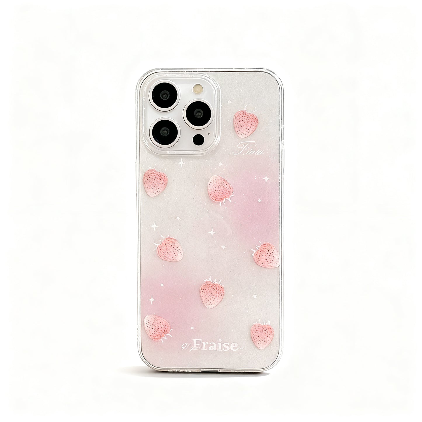Pink Cream Strawberry Print Soft Phone Case for iPhone