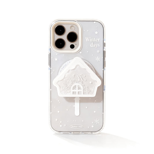 Clear Snowflake Design Magnetic Stand Phone Case for iPhone