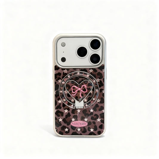 Pink Leopard Bow Magnetic Stand Phone Case for iPhone
