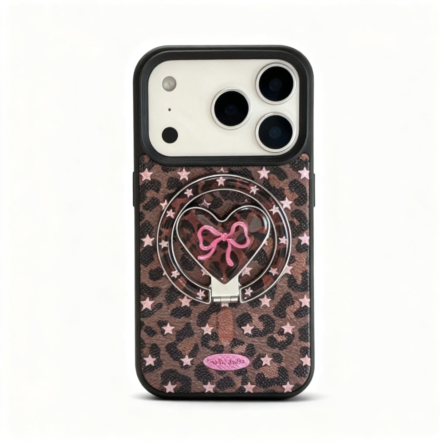 Pink Leopard Bow Magnetic Stand Phone Case for iPhone