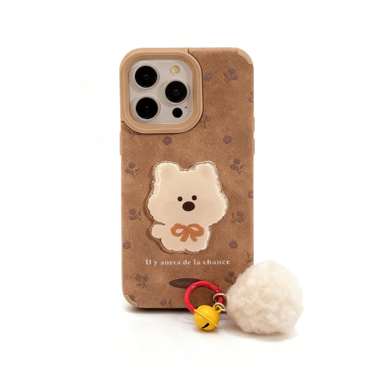 Vintage Brown Dog Patch Plush Phone Case for iPhone