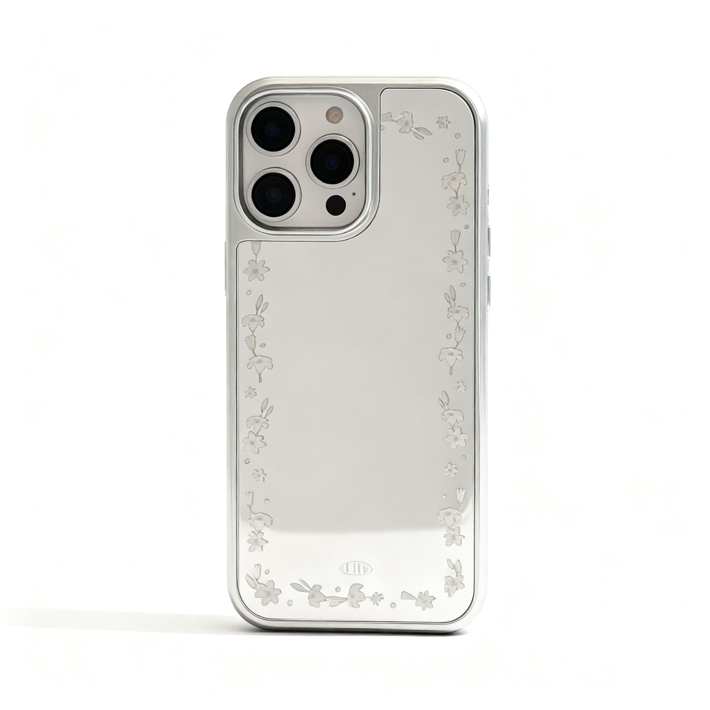 Silver Mirror Floral Phone Case with Glossy Finish for iPhone