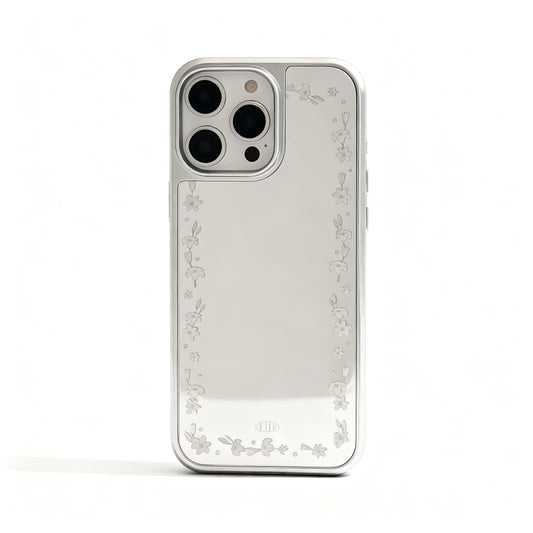 Silver Mirror Floral Phone Case with Glossy Finish for iPhone