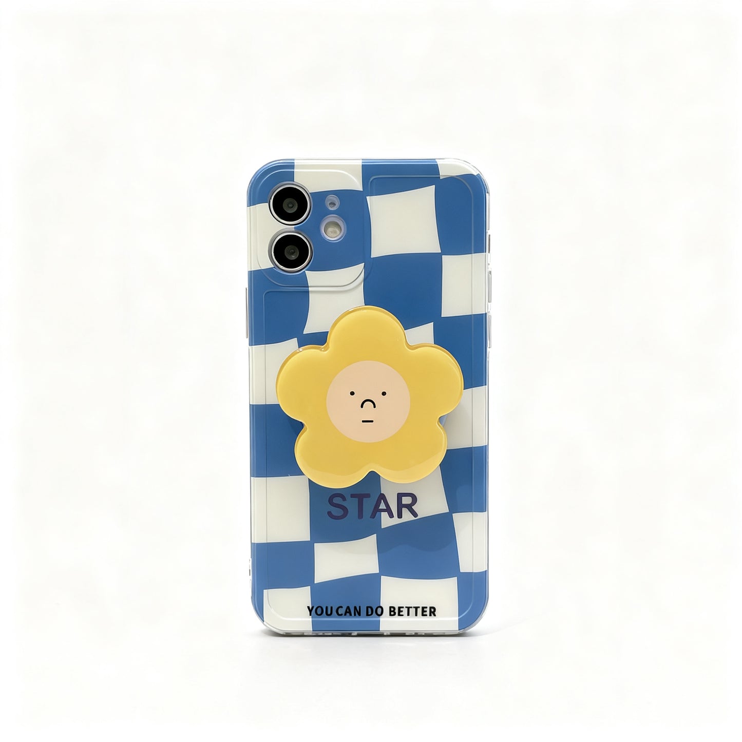 Blue Checkered Floral Stand Phone Case for iPhone