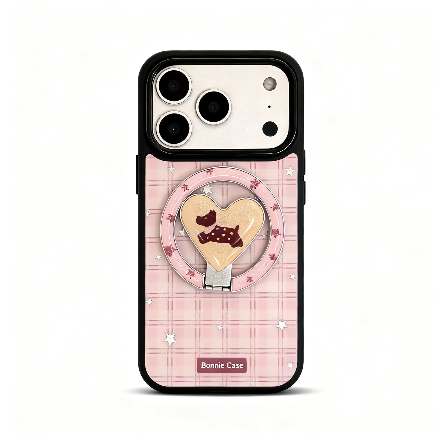 Gold Plaid Dog Design Magnetic Stand Phone Case for iPhone