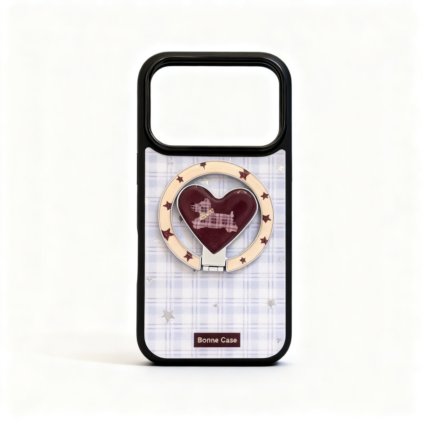 Gold Plaid Dog Design Magnetic Stand Phone Case for iPhone