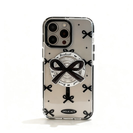 Black Bow Magnetic Clear Phone Case for iPhone