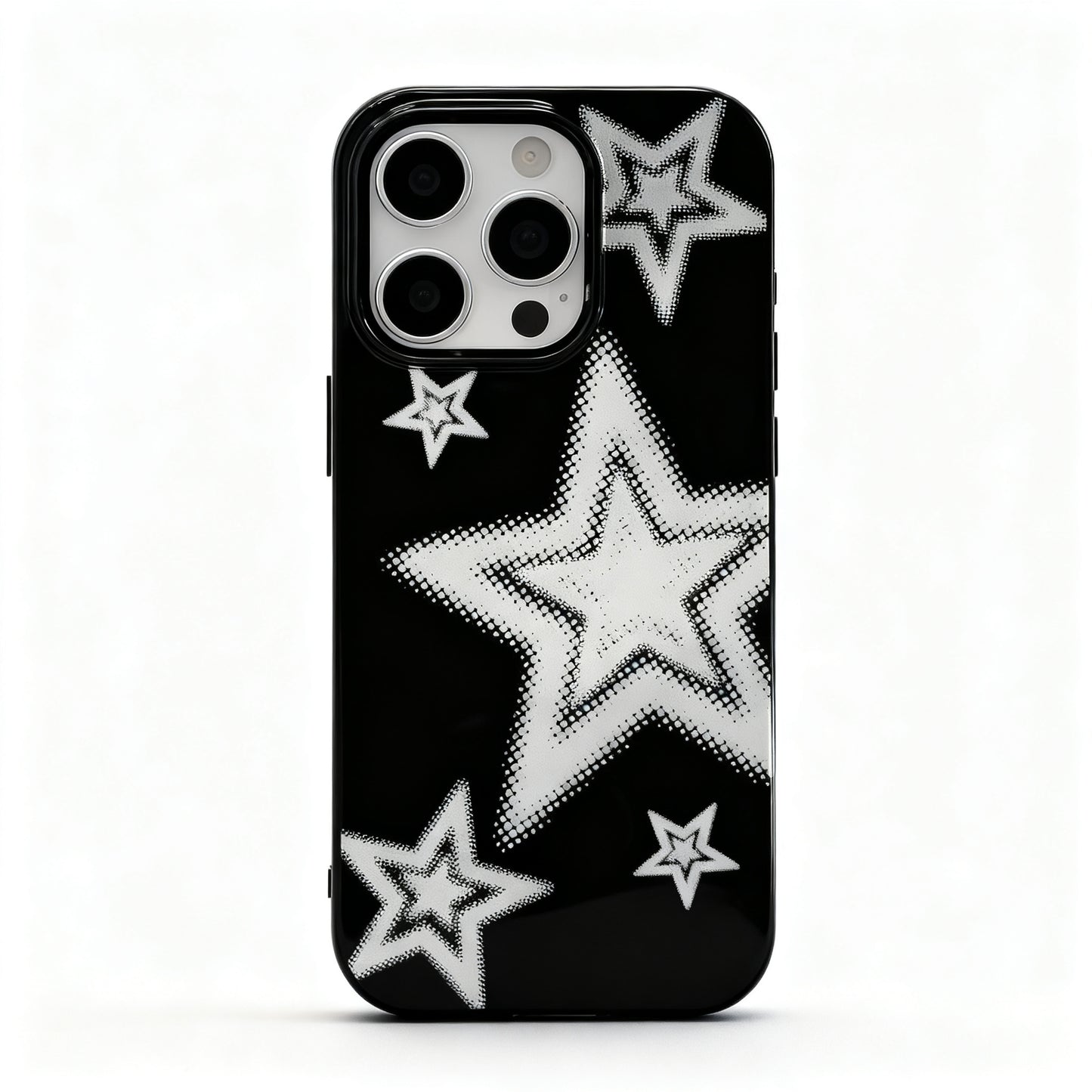 Glossy Black Star Design Soft Phone Case for iPhone