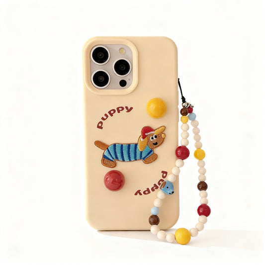 Cute Dog Embroidered Colorful Polka Dot Soft Phone Case for iPhone