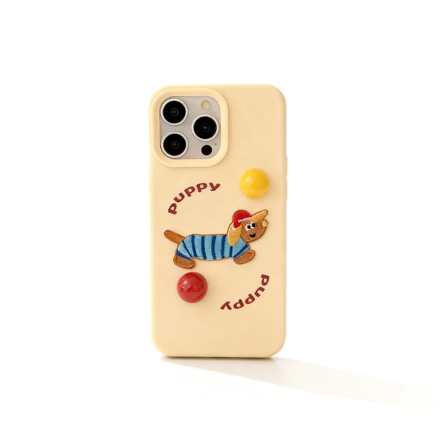 Cute Dog Embroidered Colorful Polka Dot Soft Phone Case for iPhone