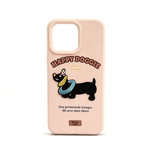 Cute Dachshund Embroidered Soft Phone Case for iPhone