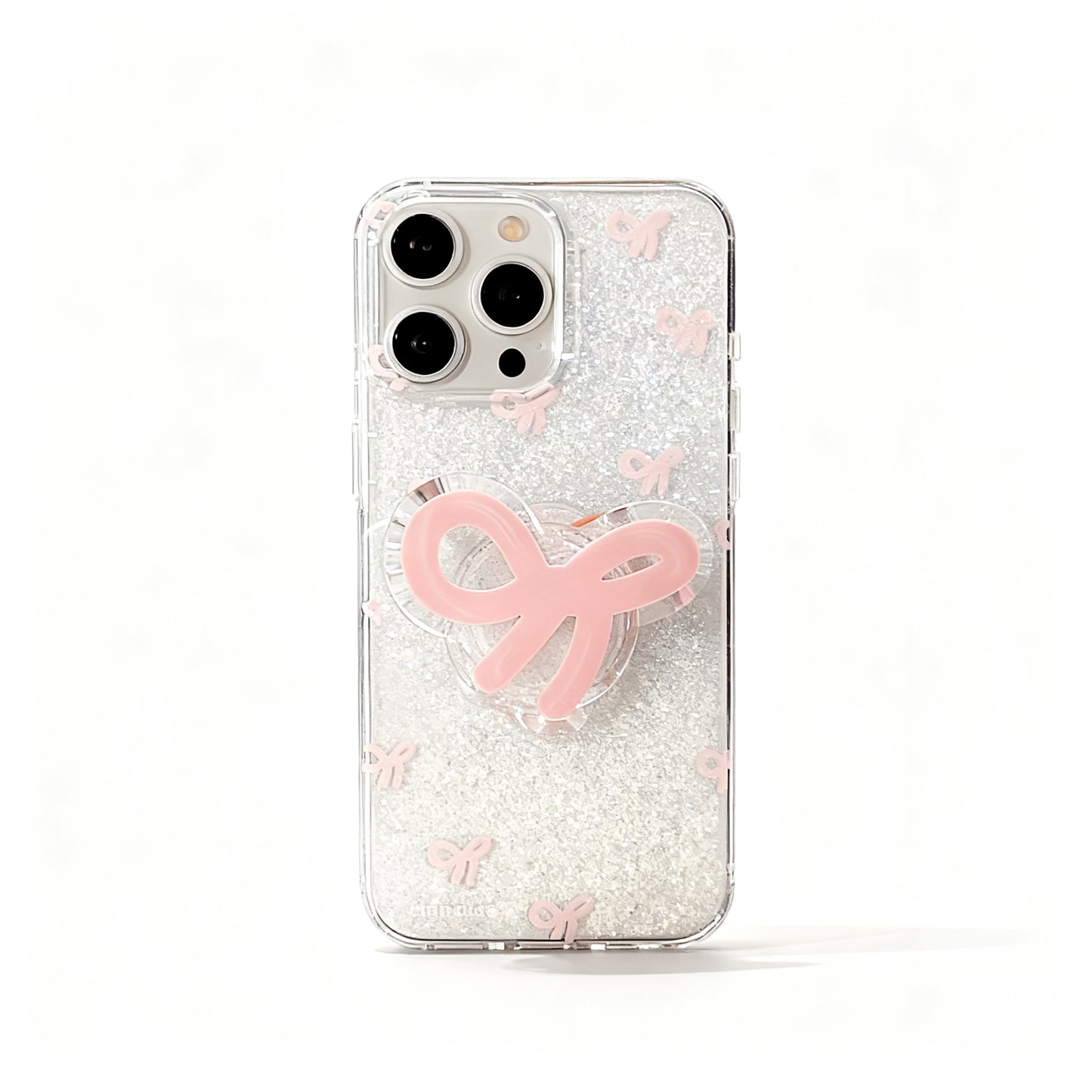 Pink Bow Glitter Phone Case with Stand for iPhone