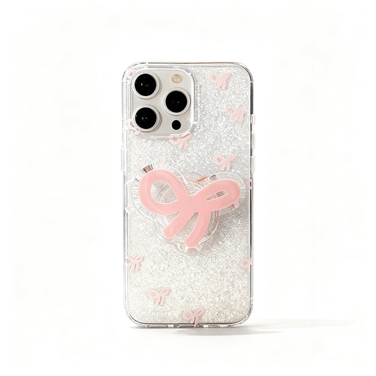 Pink Bow Glitter Phone Case with Stand for iPhone