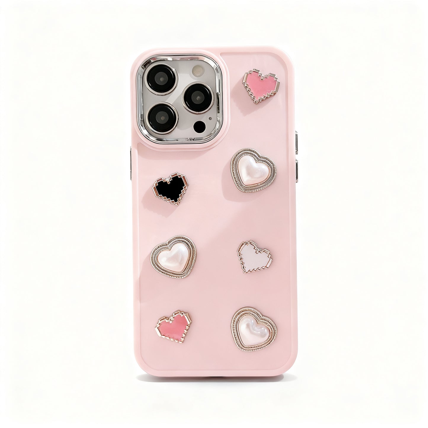 Cute Pink Heart Pearl Phone Case with Soft Design for iPhone