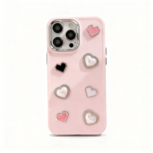 Cute Pink Heart Pearl Phone Case with Soft Design for iPhone