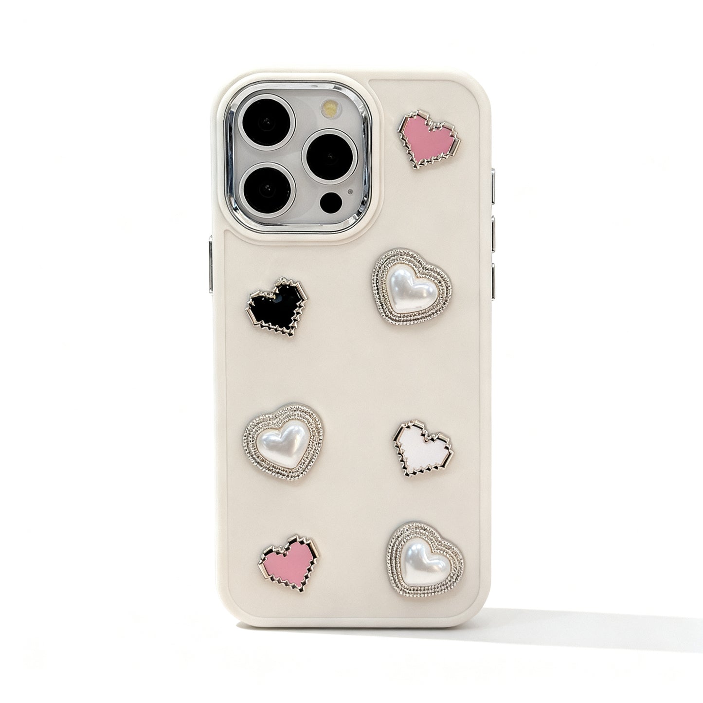 Cute Pink Heart Pearl Phone Case with Soft Design for iPhone