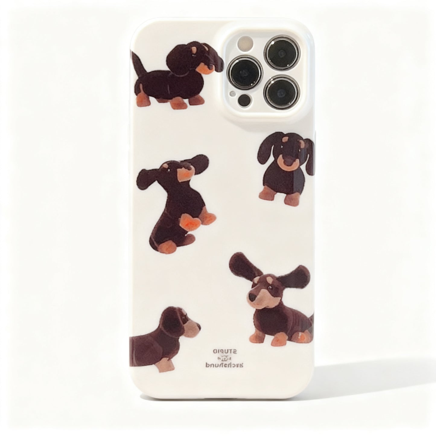Cream Sausage Dog Pattern Soft Phone Case for iPhone