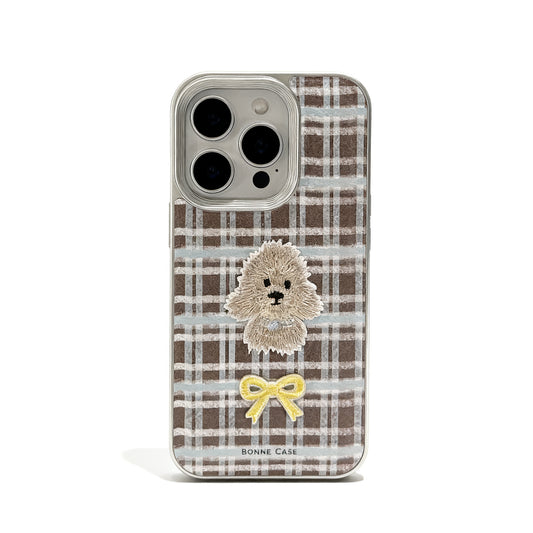 Vintage Plaid Embroidered Dog Phone Case for iPhone
