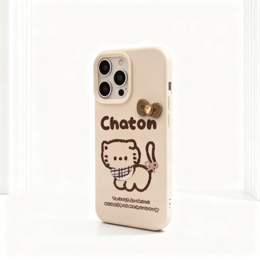 Brown Cat Bow 3D Shockproof Phone Case for iPhone