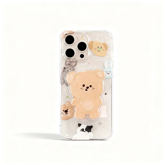 Cute Bear Oil Painting Soft Phone Case for iPhone