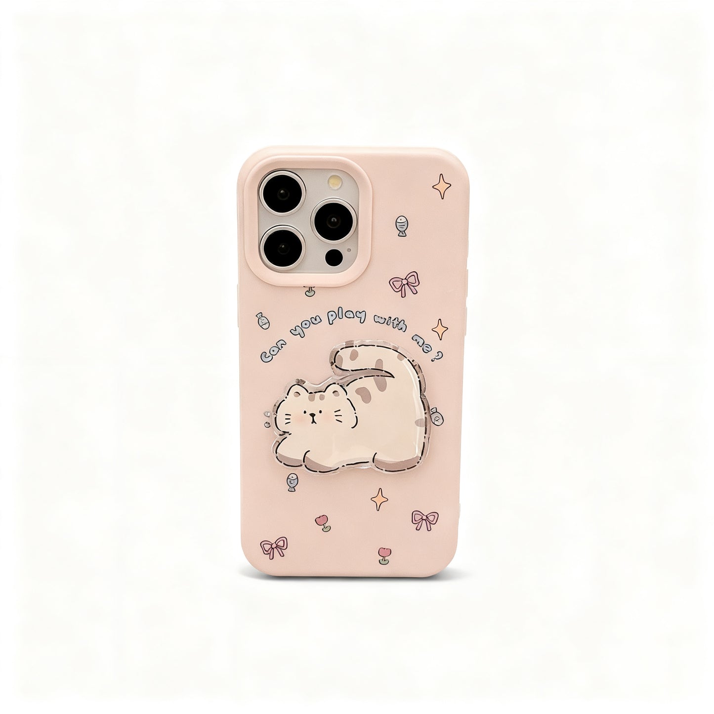 Pink Cute Cat Stand Phone Case for iPhone