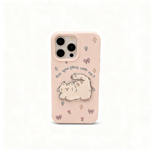 Pink Cute Cat Stand Phone Case for iPhone