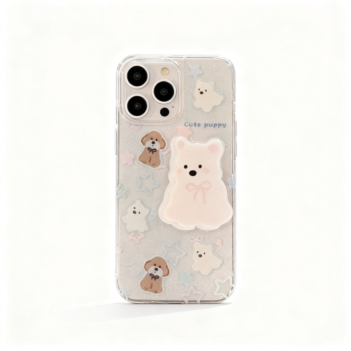 Korean Style Pink Glitter Dog Stand Phone Case for iPhone