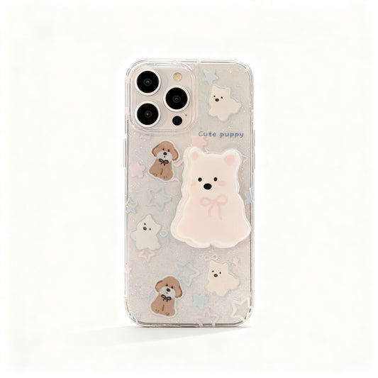 Korean Style Pink Glitter Dog Stand Phone Case for iPhone