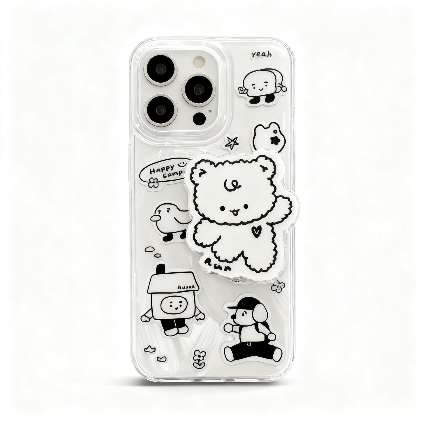 Cute Bear Sticker Stand Phone Case for iPhone