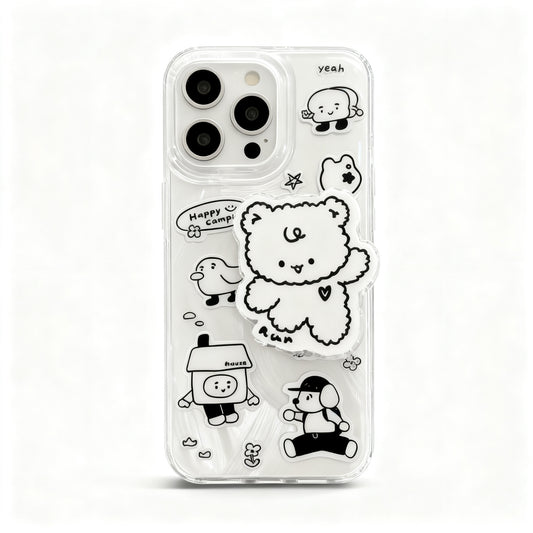Cute Bear Sticker Stand Phone Case for iPhone