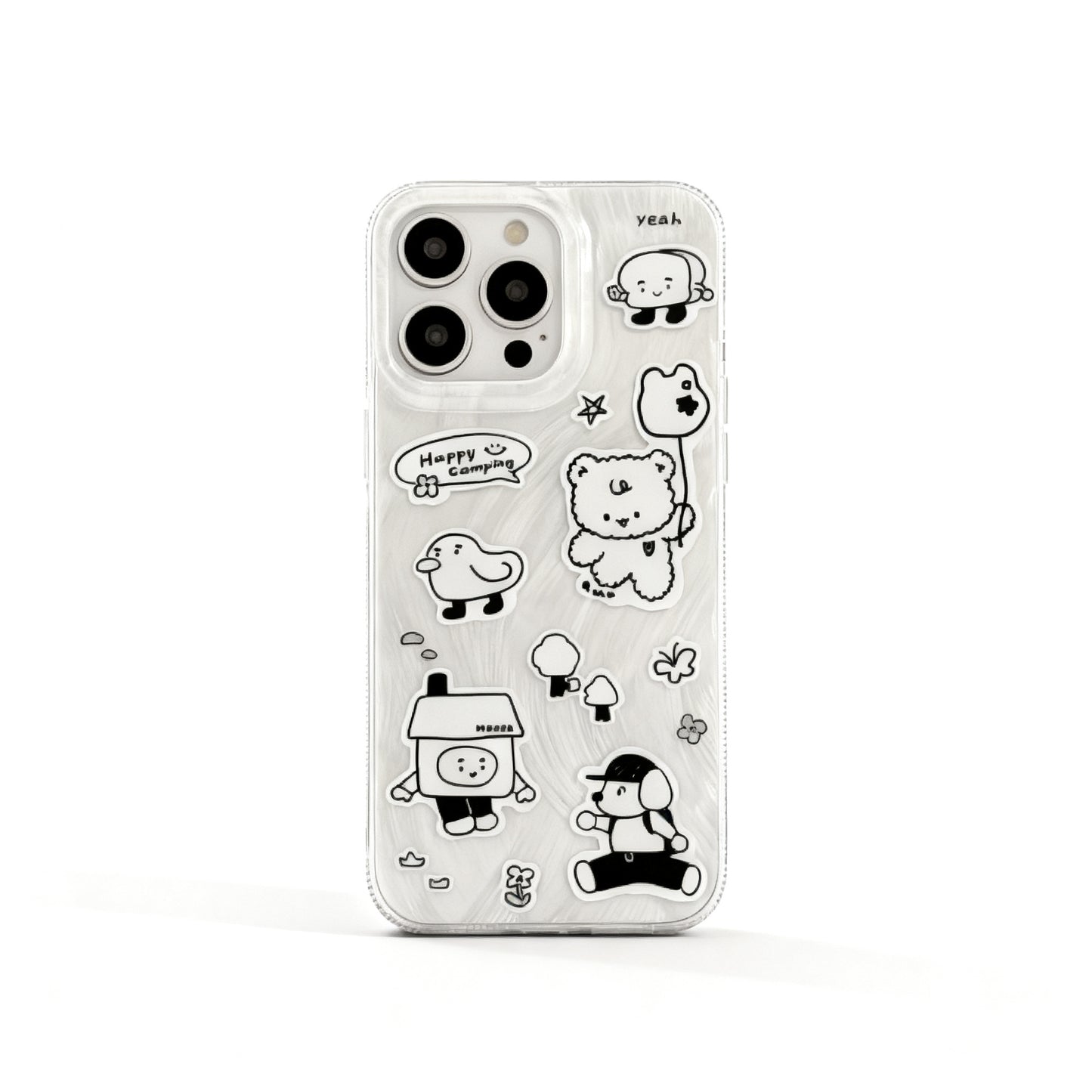 Cute Bear Sticker Stand Phone Case for iPhone