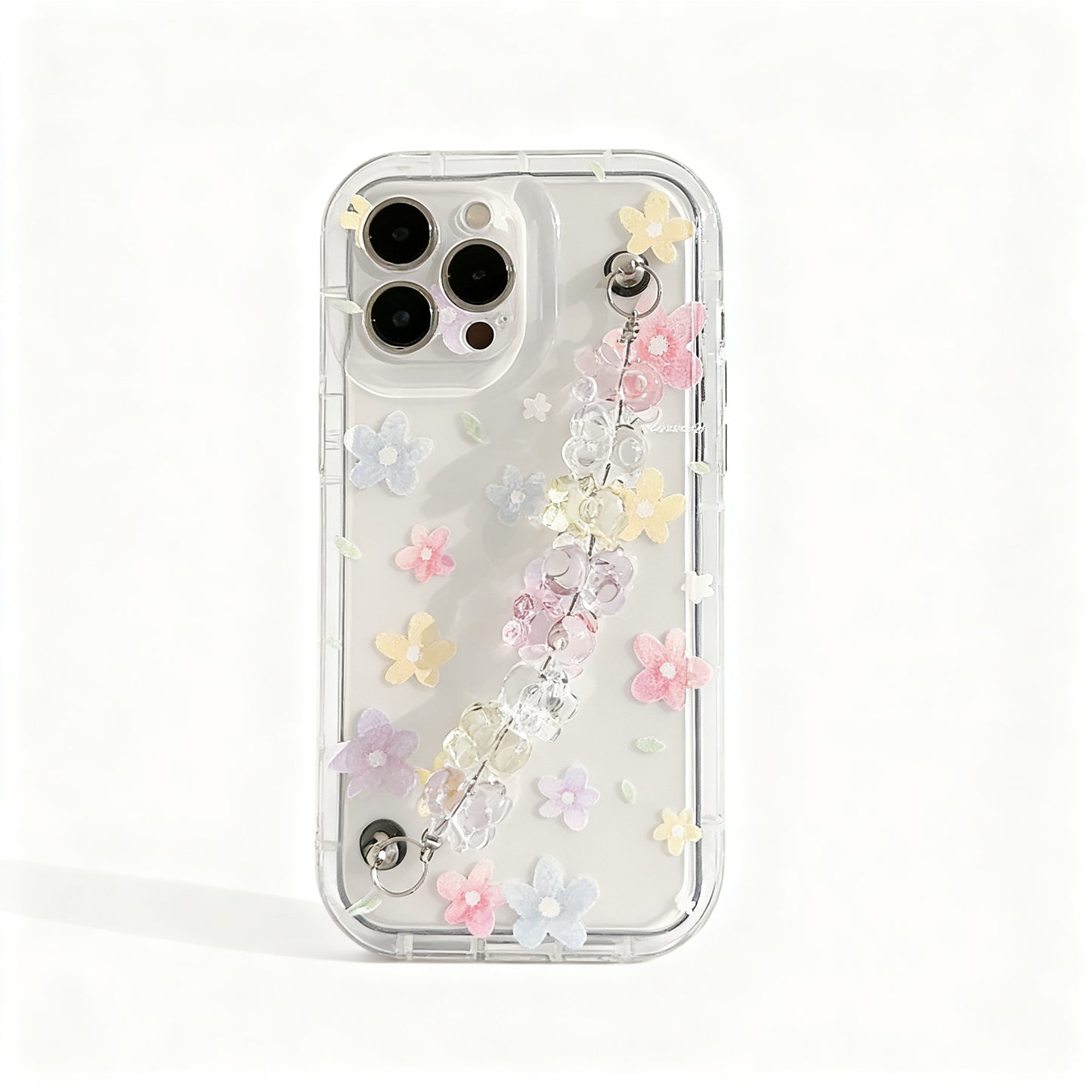 Clear Floral Design Phone Case with Bracelet for iPhone