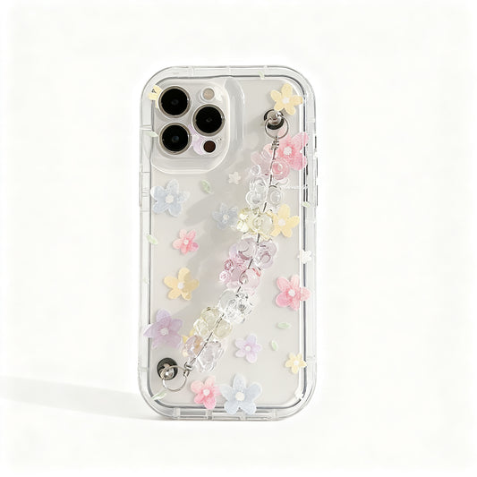 Clear Floral Design Phone Case with Bracelet for iPhone