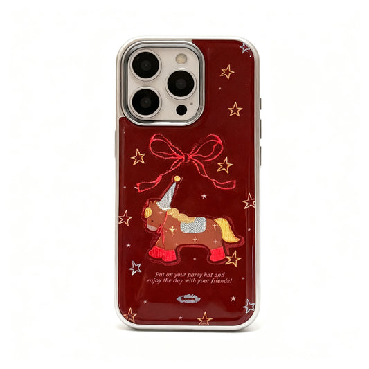 Festive Red Golden Horse Design Phone Case for iPhone