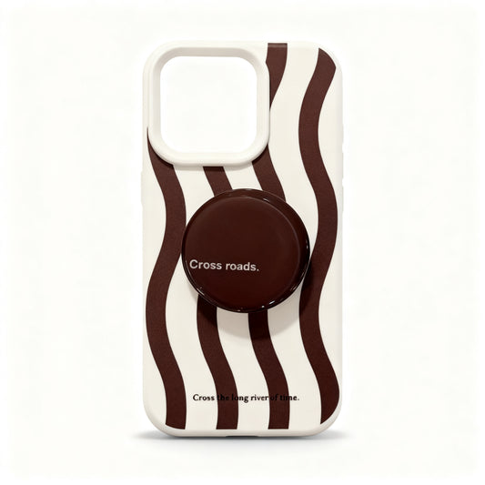 Vintage Brown Wave Stripe Stand Phone Case for iPhone