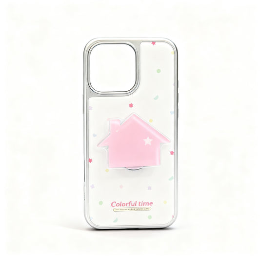 Korean Style Pink Cottage Stand Phone Case for iPhone