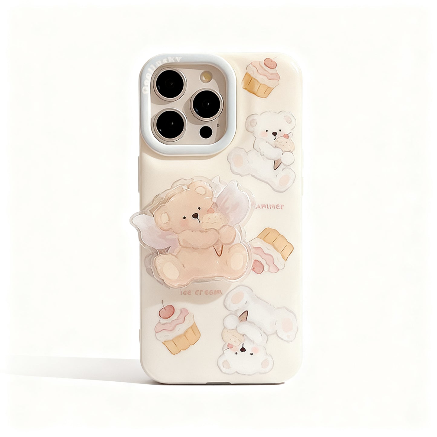 Cute Ice Cream Bear Stand Phone Case for iPhone