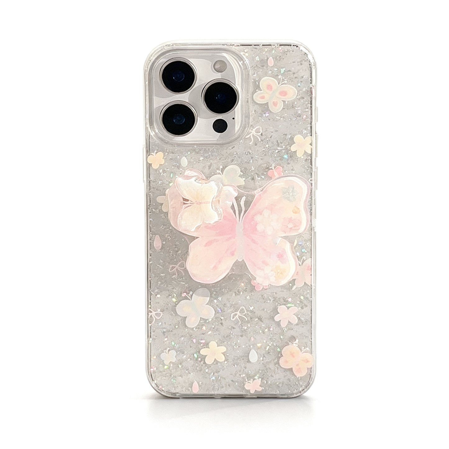 Pink Butterfly Glitter Rotating Stand Phone Case for iPhone